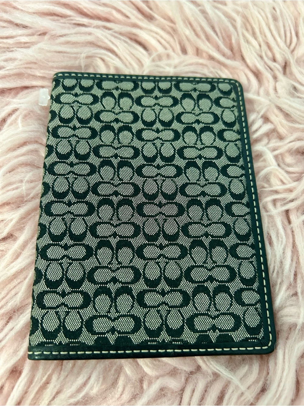Coach Signature Pattern Passport Holder in Black and Cream
